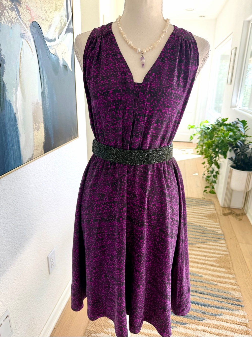 Rebecca Taylor Purple Printed V-Neck Sundress Viscose and Silk SZ 6 Lined Dress
